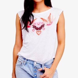 Free People Love Birds Lace Up White Embroidered Tank Top S